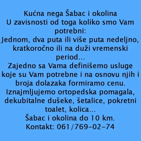 Kućna nega Šabac i okolina