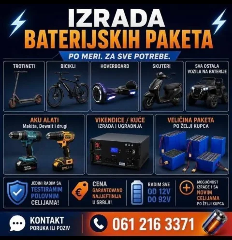 Izrada i reparacija baterija za Trotinete Skutere Bicikle Aku alate itd